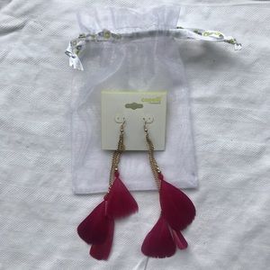 NWT Pink Dangling Feather Earrings